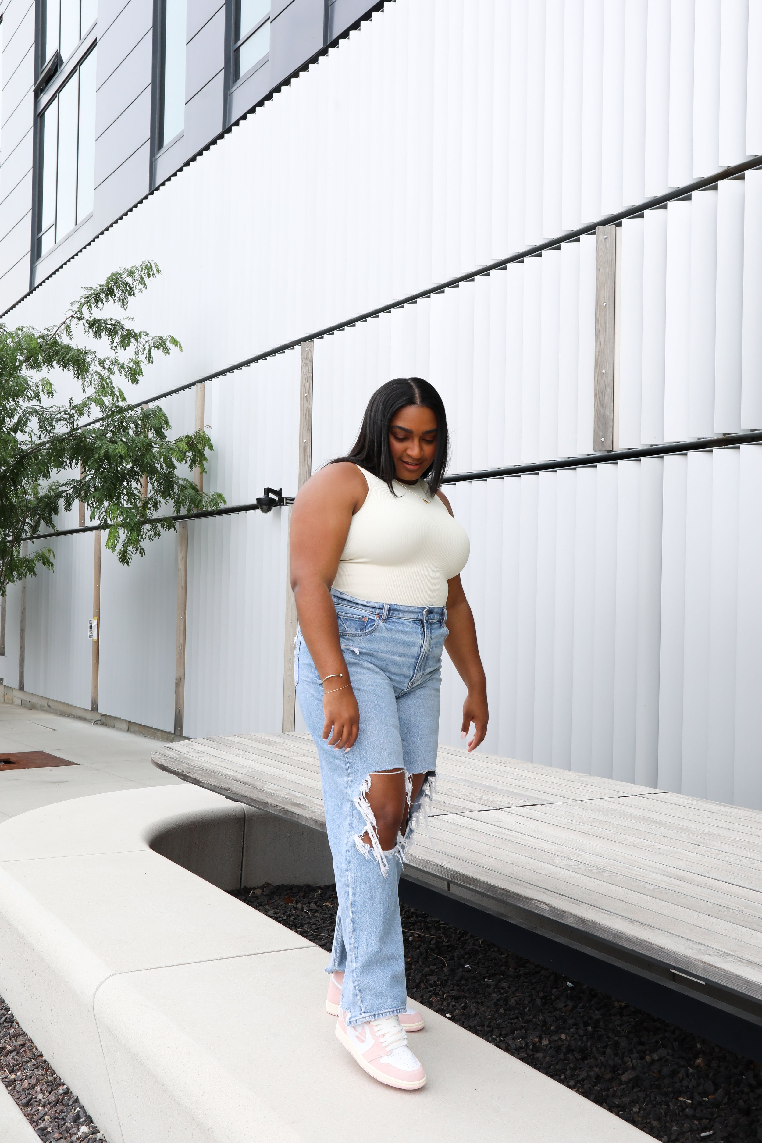 Pink Jordan Sneakers x Distressed Denim Jasmine Diane